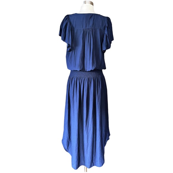RAMY BROOK Yassi Dress Short Sleeves V-Neck Crepe Elastic Waist Blue NWT - Picture 7 of 10